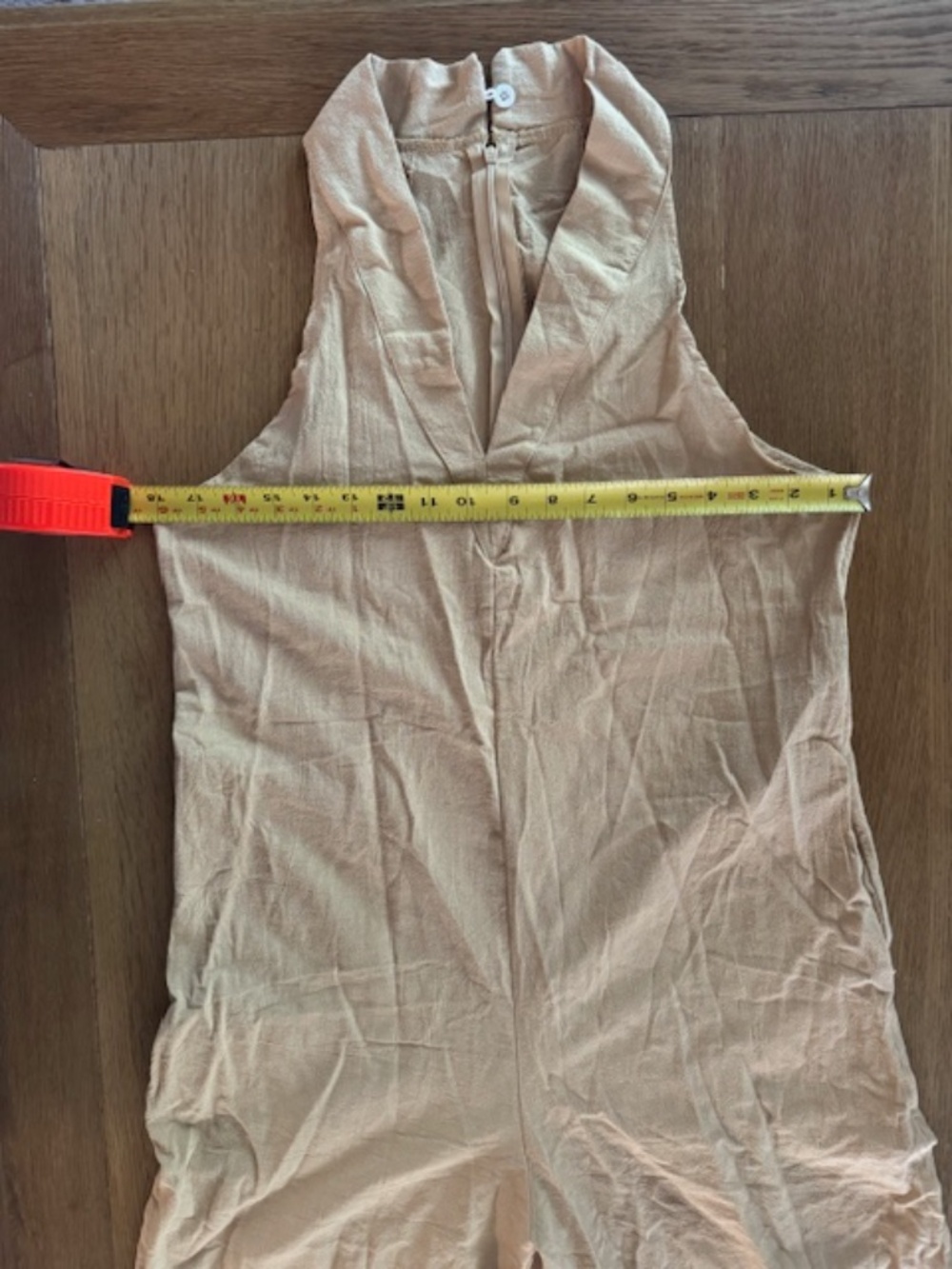 Casual Full Length Jumpsuit. Linen Blend Halter Wide Leg. Halter Neck Sleeveles. - Picture 6 of 7